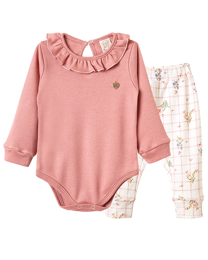 Conjunto Body Manga Longa e Calça Xadrez Floral – foto do produto