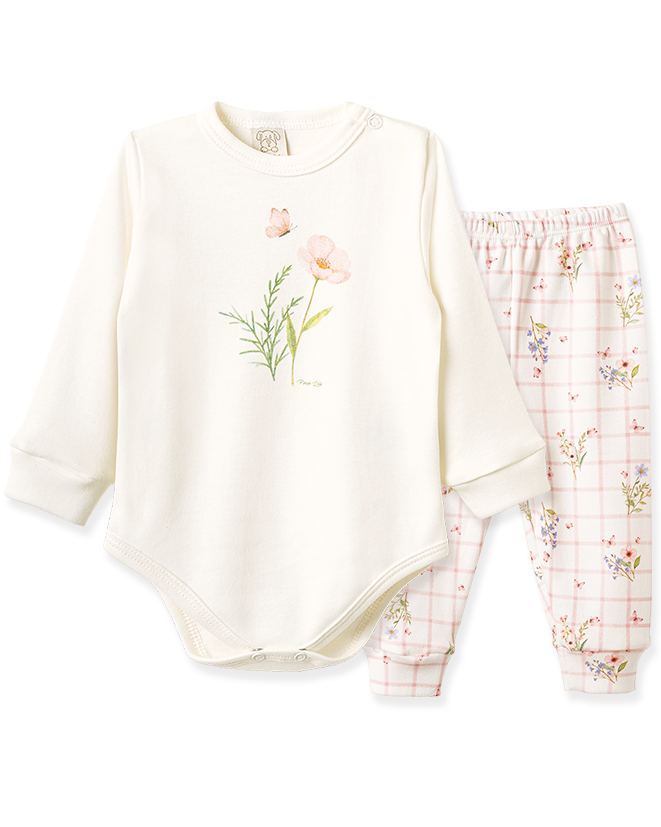 Conjunto Body Manga Longa e Calça Xadrez Floral – foto do produto