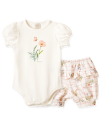 Conjunto Body Manga Curta e Shorts Xadrez Floral – foto do produto