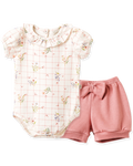 Conjunto Body Manga Curta e Shorts Xadrez Floral – foto do produto