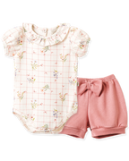 Conjunto Body Manga Curta e Shorts Xadrez Floral – foto do produto
