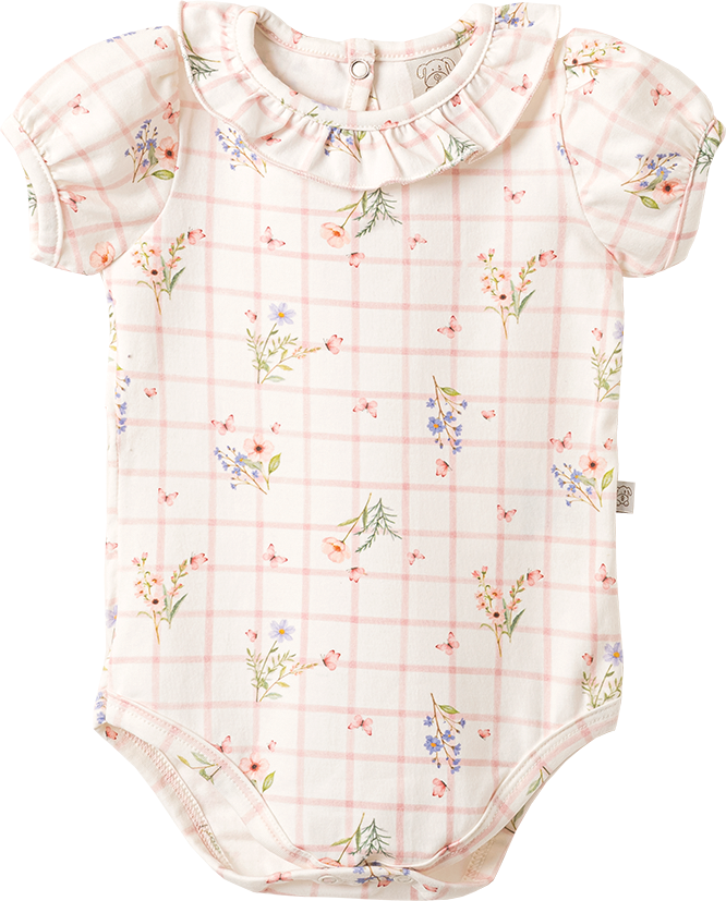 Conjunto Body Manga Curta e Shorts Xadrez Floral – foto do produto
