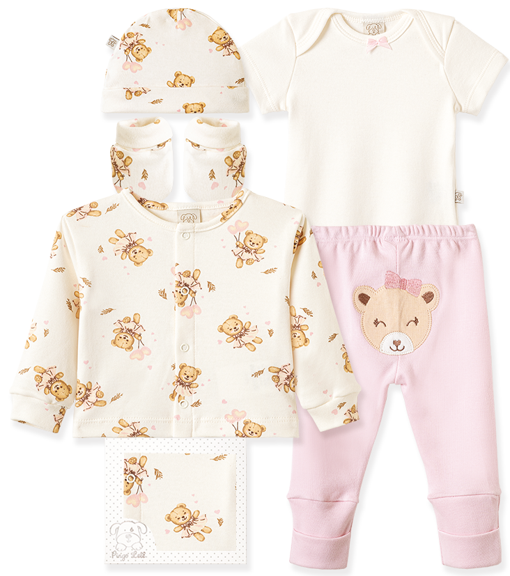 Kit Presente 5 Peças - Body Manga Curta, Casaco, Calça, Touca e Luva Ursa e Balões – foto do produto