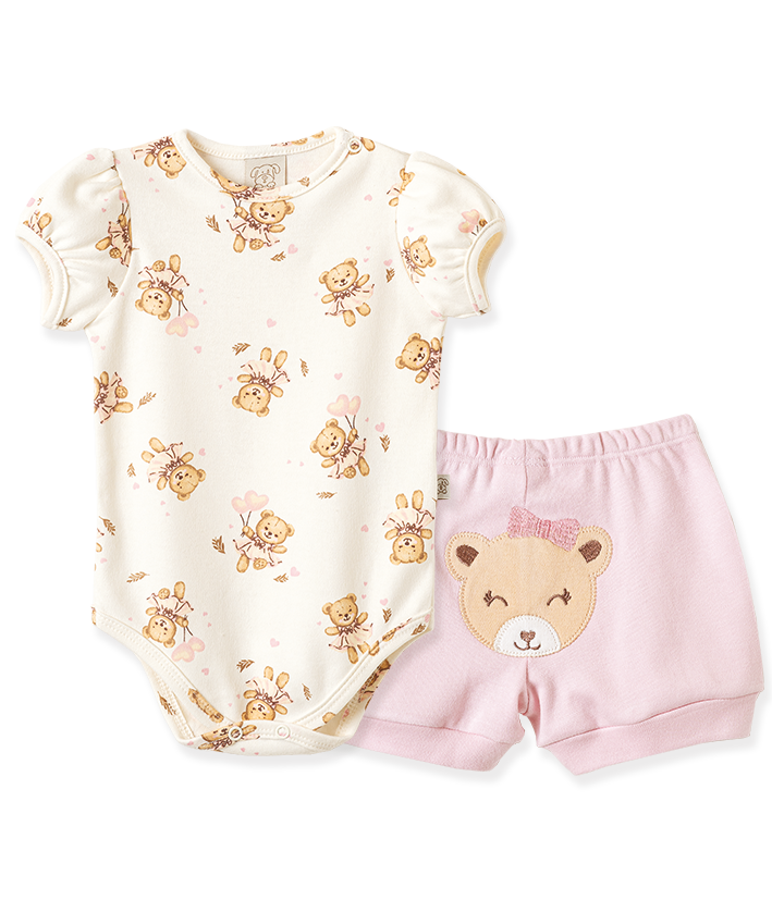 Conjunto Body Manga Curta e Shorts Ursa e Balões – foto do produto