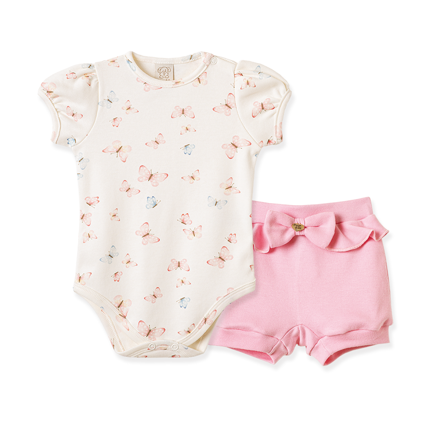 Conjunto Body Manga Curta e Shorts Borboletas Pequeninas – foto do produto