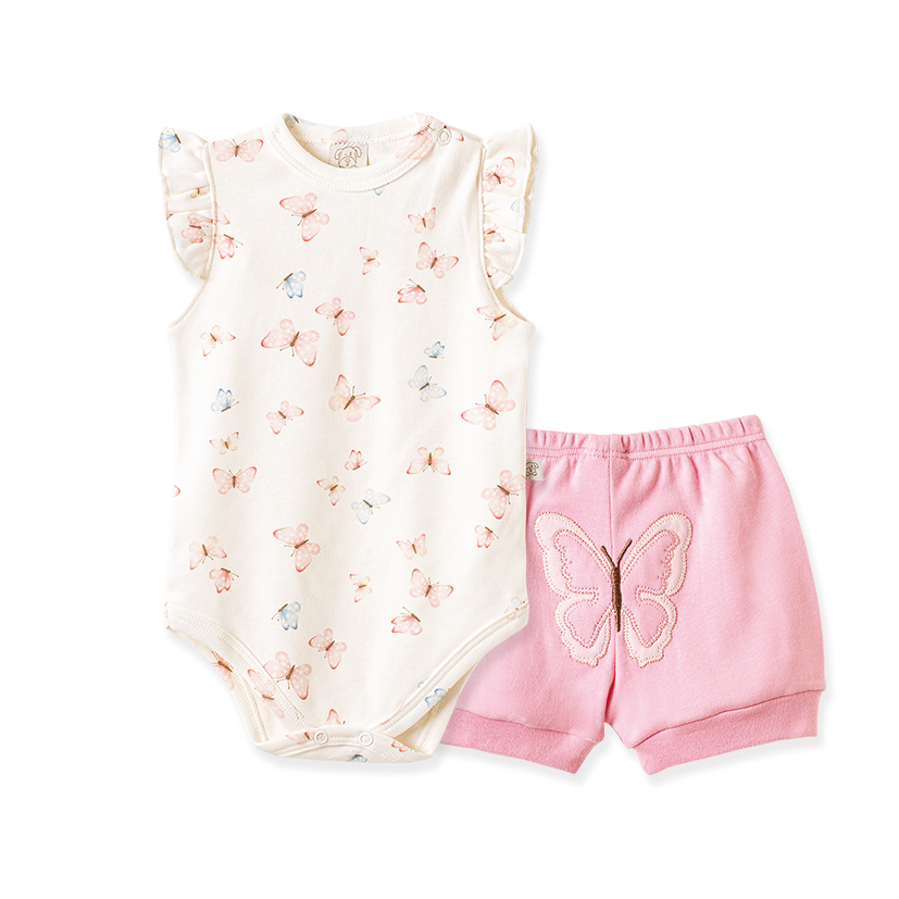 Conjunto Body Manga Curta e Shorts Borboletas Pequeninas – foto do produto