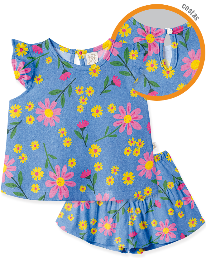 Conjunto Blusa Manga Curta e Shorts Primavera Azul – foto do produto