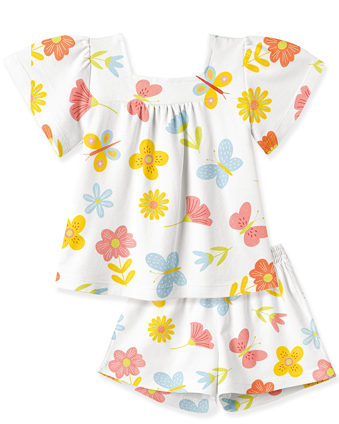 Conjunto Blusa Manga Curta e Shorts Jardim Encantado – foto do produto