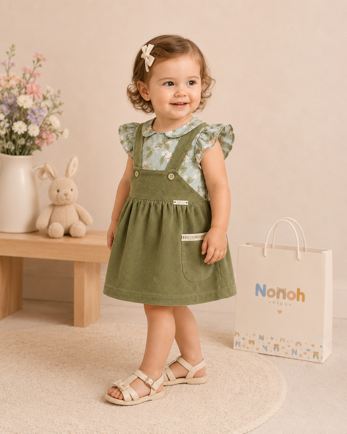 Conjunto Liz – Vista lateral com fundo floral