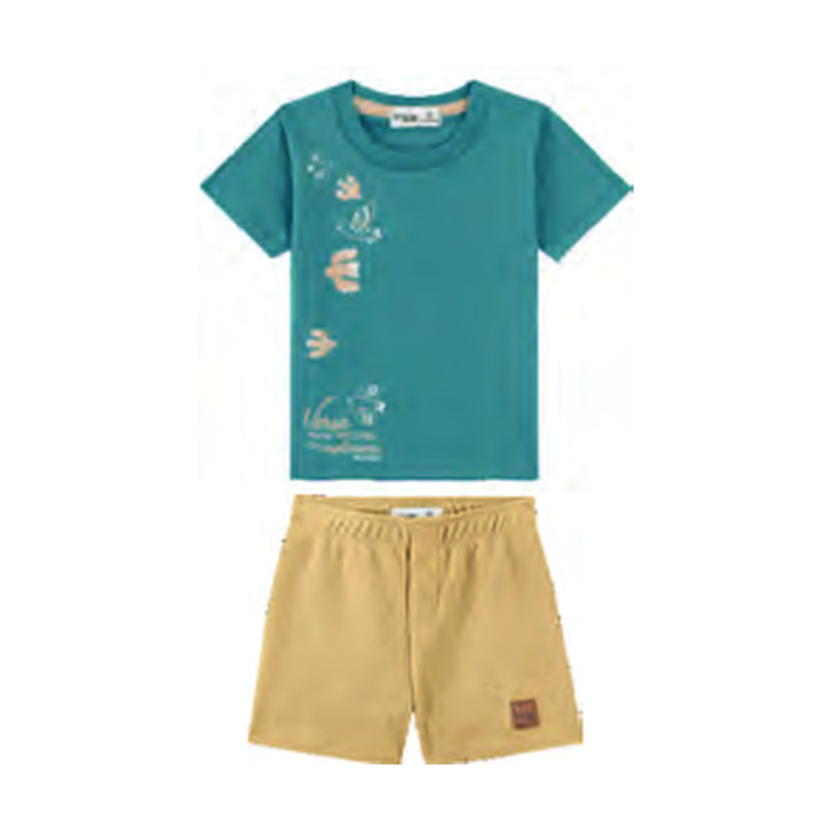 Foto limpa sem recorte de catálogo — Conjunto Camiseta em Meia Malha Penteada e Bermuda em Malha Wafer — ref. 31023