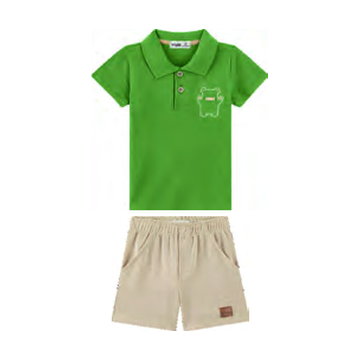 Foto limpa sem recorte de catálogo — Conjunto Camisa Polo em Piquet e Bermuda em Cotton Bee Honey Vintage — ref. 31029