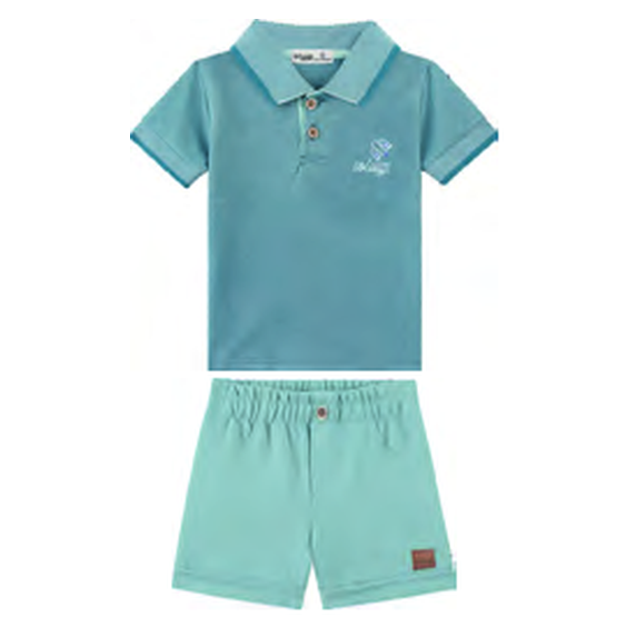 Foto limpa sem recorte de catálogo — Conjunto Camisa Polo em Piquet Vintage e Bermuda em Moletinho Linho — ref. 31030