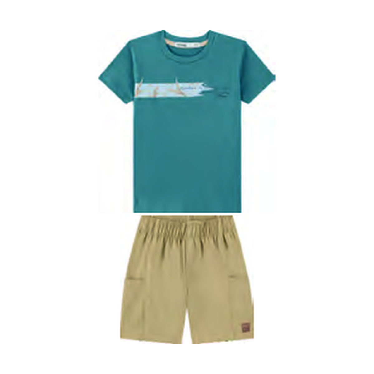 Foto limpa sem recorte de catálogo — Conjunto Camiseta em Meia Malha Penteada e Bermuda em Sarja com Elastano — ref. 33125