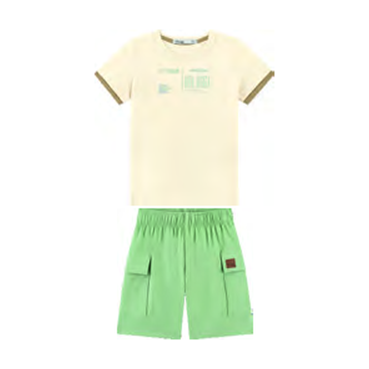 Foto limpa sem recorte de catálogo — Conjunto Camiseta em Meia Malha Penteada e Bermuda em Sarja Linho — ref. 33129