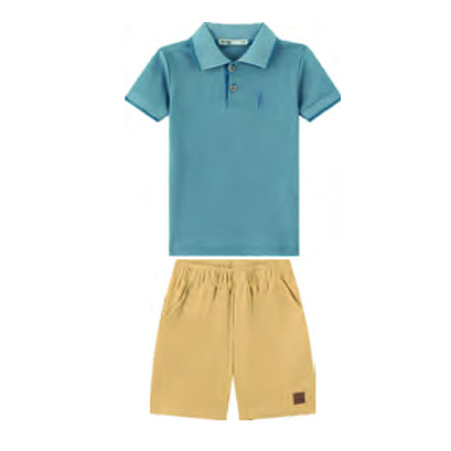 Foto limpa sem recorte de catálogo — Conjunto Camisa Polo em Piquet Vintage e Bermuda em Malha Wafer — ref. 33130