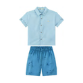 Foto limpa sem recorte de catálogo — Conjunto Camisa em Tecido Lino Light e Bermuda em Sarja com Elastano — ref. 33132