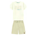 Foto limpa sem recorte de catálogo — Conjunto Camiseta em Meia Malha Penteada e Bermuda em Sarja com Elastano — ref. 35115