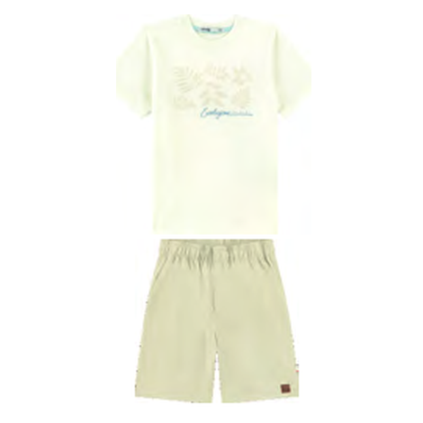 Foto limpa sem recorte de catálogo — Conjunto Camiseta em Meia Malha Penteada e Bermuda em Sarja com Elastano — ref. 35115