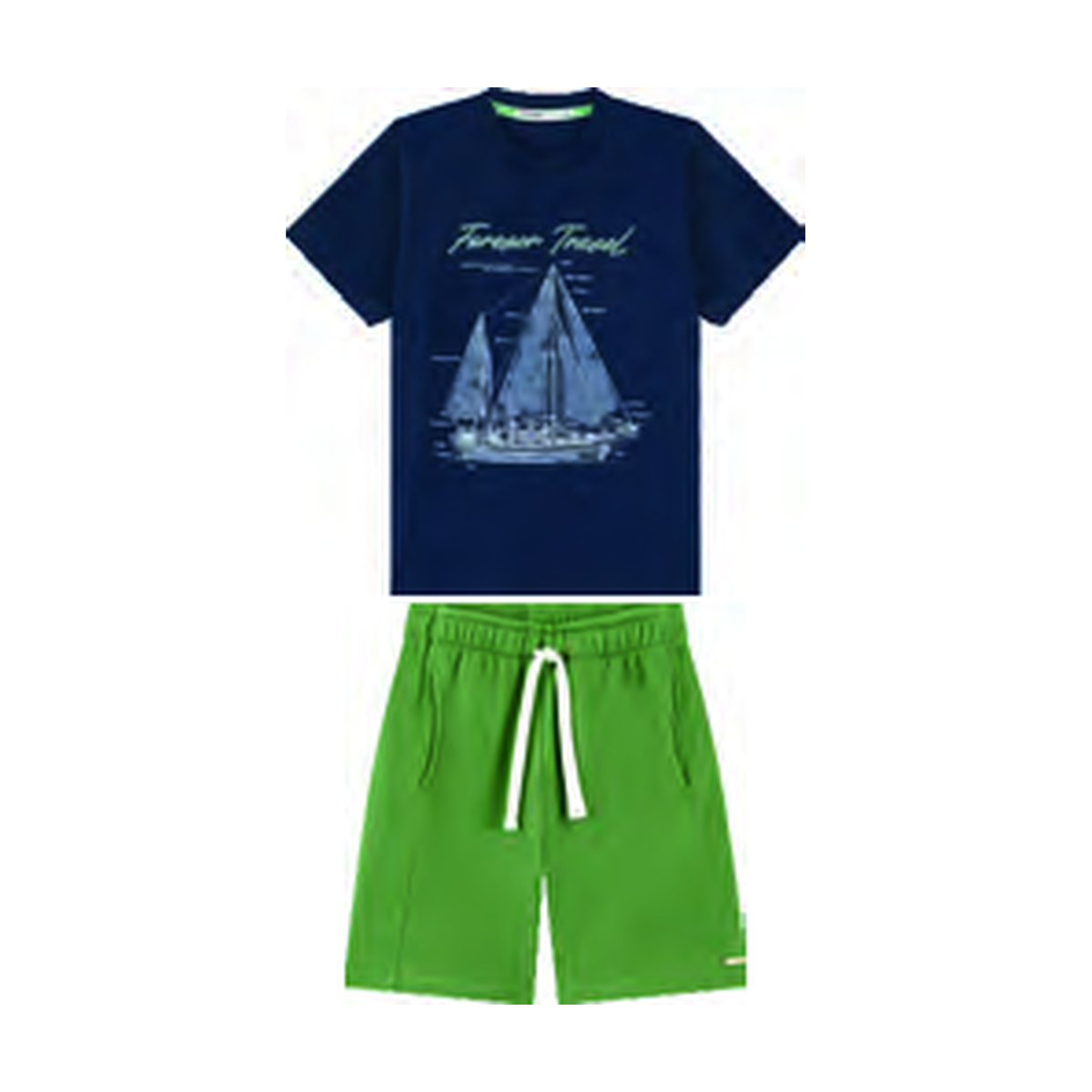 Foto limpa sem recorte de catálogo — Conjunto Camiseta em Meia Malha Penteada e Bermuda em Malha Alfaiataria Dupla — ref. 35118