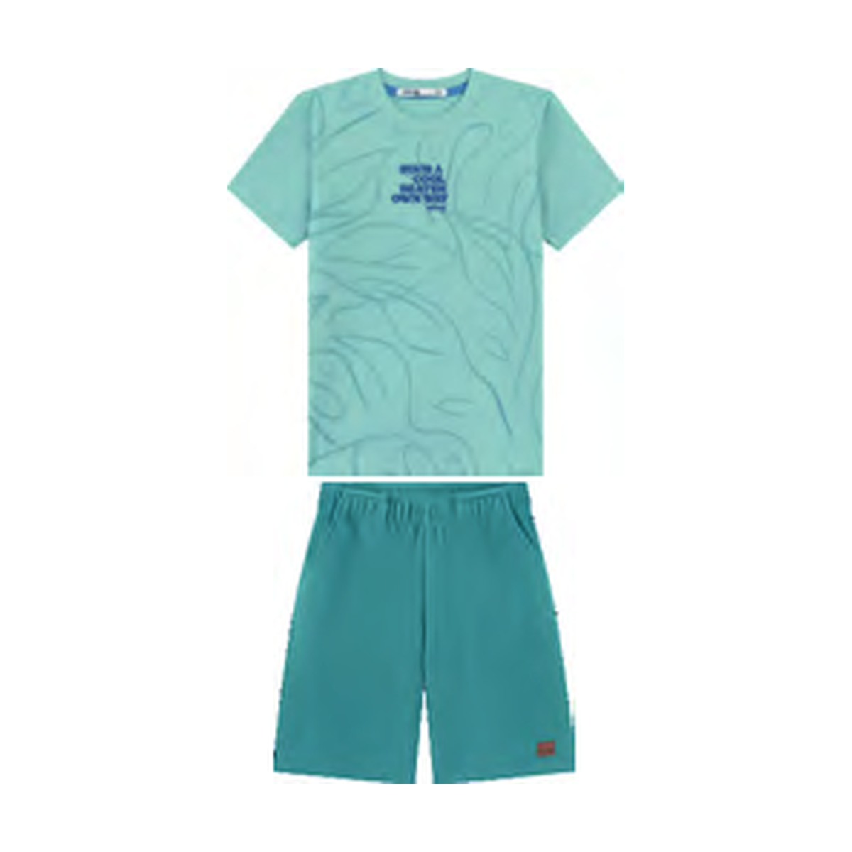 Foto limpa sem recorte de catálogo — Conjunto Camiseta em Meia Malha Penteada e Bermuda em Malha Wafer — ref. 35122