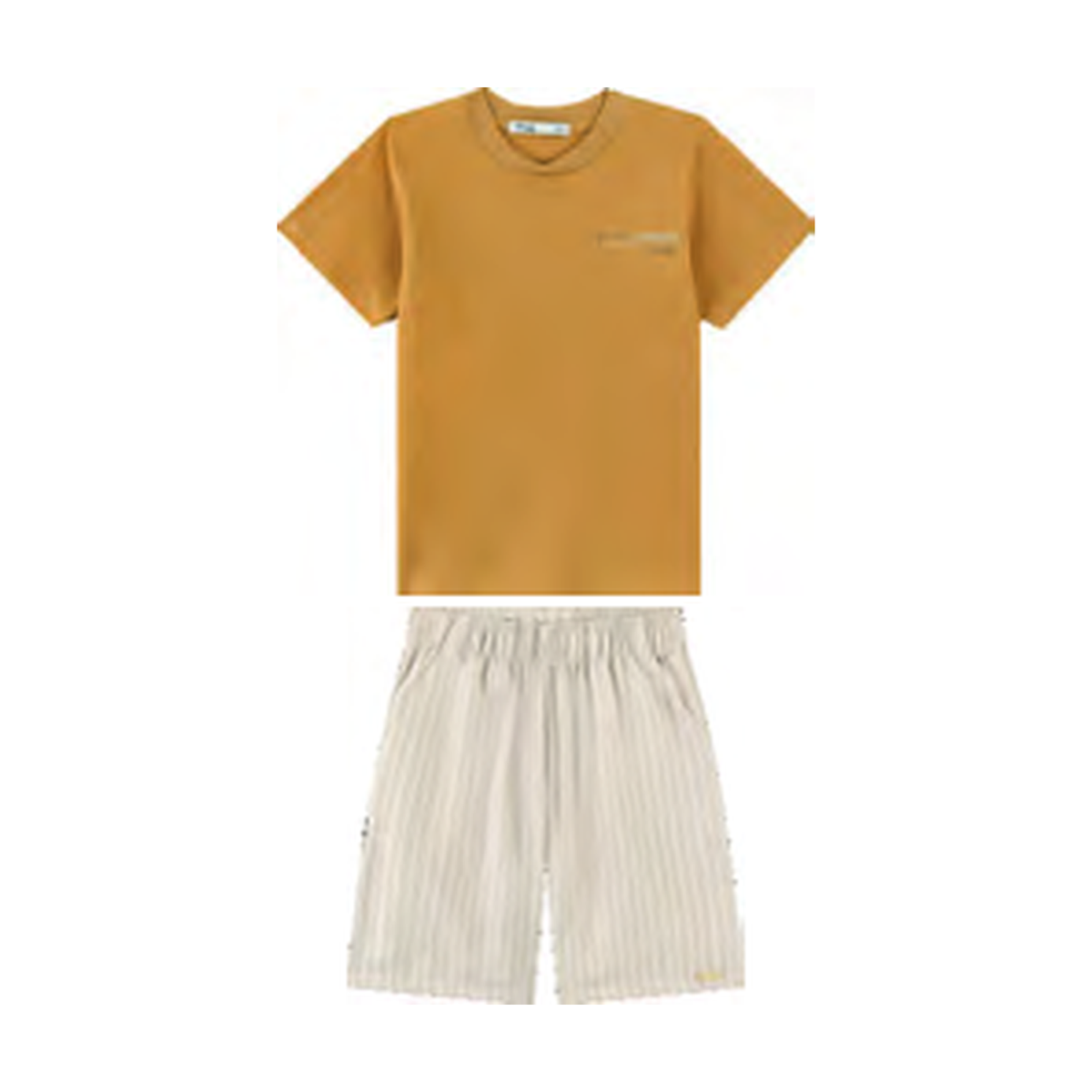 Foto limpa sem recorte de catálogo — Conjunto Camiseta em Piquet e Bermuda em Tecido Listras Capri — ref. 35123