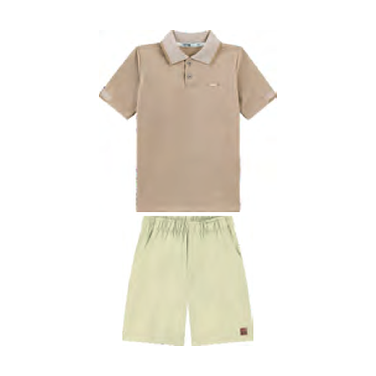 Foto limpa sem recorte de catálogo — Conjunto Camisa Polo em Piquet Vintage e Bermuda em Sarja com Elastano — ref. 35124