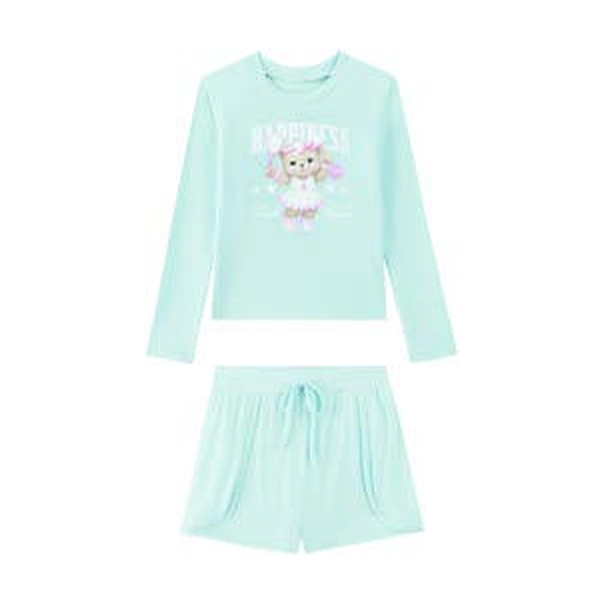 Foto limpa sem recorte de catálogo — Conjunto de Blusa em Malha Milli Comfy e Short em Malha Milli Flex — ref. 49643