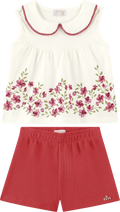 Foto oficial em alta — Conjunto de Blusa em Cotton Penteado e Short em Malha Wafer — BG0026 — frente