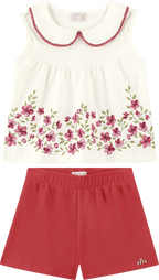 Foto oficial em alta — Conjunto de Blusa em Cotton Penteado e Short em Malha Wafer — BG0026 — frente