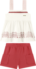Foto oficial em alta — Conjunto Blusa em Cotton Penteado Shorts em Malha Wafer — BG0026 — frente