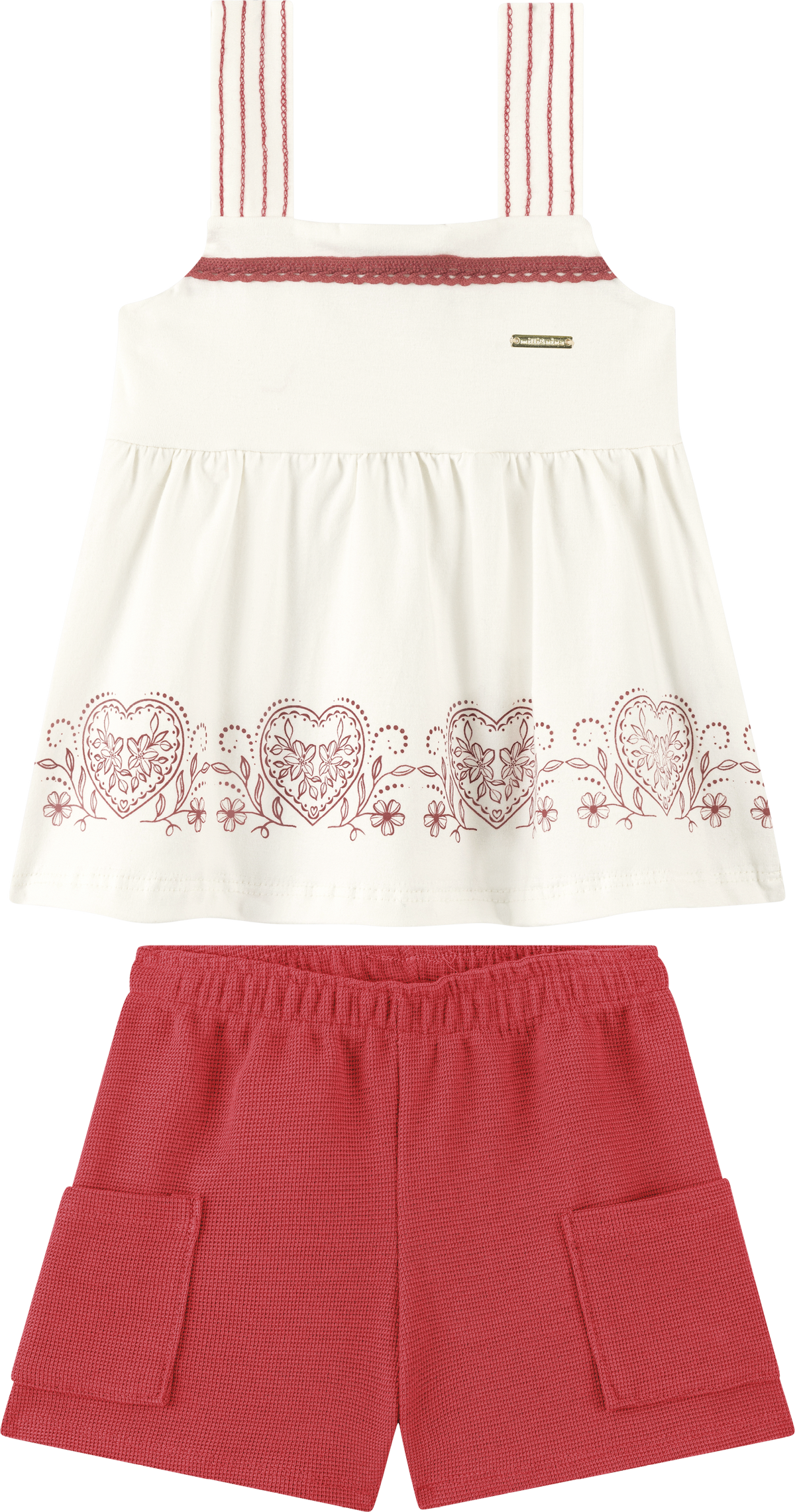 Foto oficial em alta — Conjunto Blusa em Cotton Penteado Shorts em Malha Wafer — BG0026 — frente