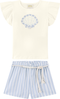 Foto oficial em alta — Conjunto Blusa em Cotton Penteado Shorts em Tecido Sand Glow — BG0026 — frente
