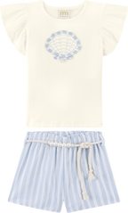 Foto oficial em alta — Conjunto Blusa em Cotton Penteado Shorts em Tecido Sand Glow — BG0026 — frente