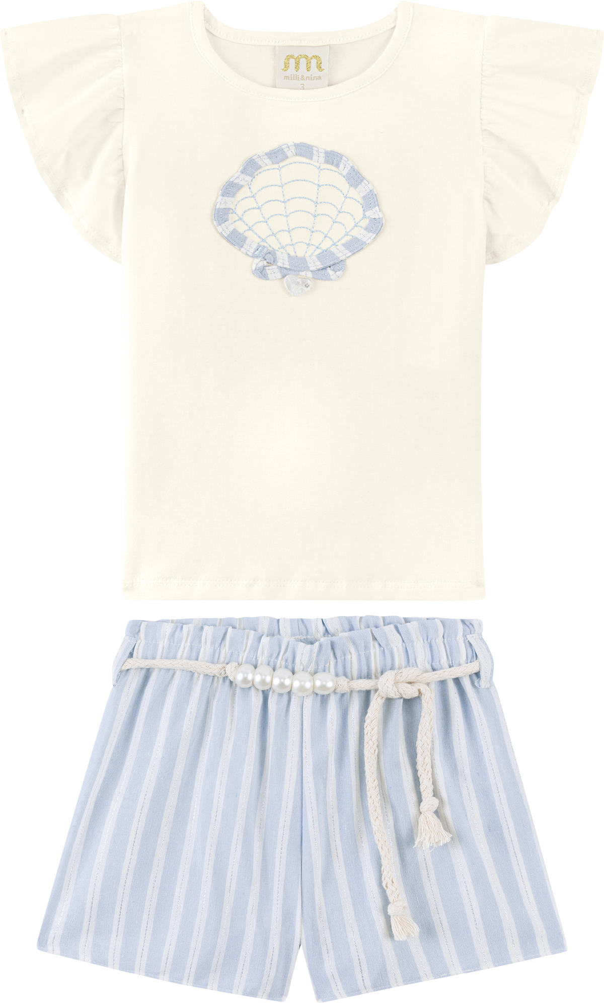 Foto oficial em alta — Conjunto Blusa em Cotton Penteado Shorts em Tecido Sand Glow — BG0026 — frente