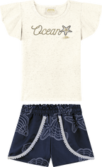 Foto oficial em alta — Conjunto Blusa em Cotton Linho e Shorts em Viscolinho Delicate Shells — BG0026 — frente