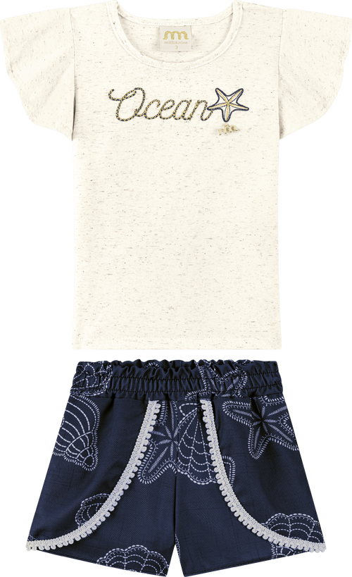 Foto oficial em alta — Conjunto Blusa em Cotton Linho e Shorts em Viscolinho Delicate Shells — BG0026 — frente