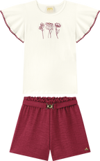 Foto oficial em alta — Conjunto Blusa em Cotton Penteado Shorts em Tecido Milano Milange — BG0026 — frente