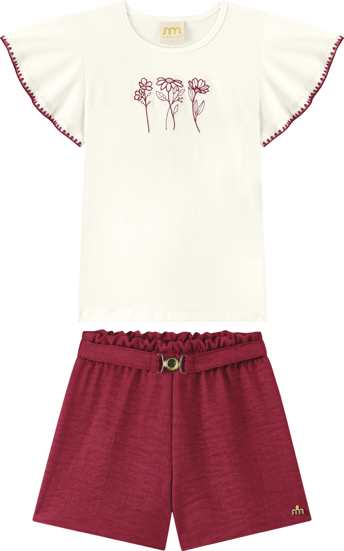Foto oficial em alta — Conjunto Blusa em Cotton Penteado Shorts em Tecido Milano Milange — BG0026 — frente