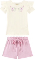 Foto oficial em alta — Conjunto Blusa em Canelado e Shorts em Cotton Bee Honey — BG0048 — frente