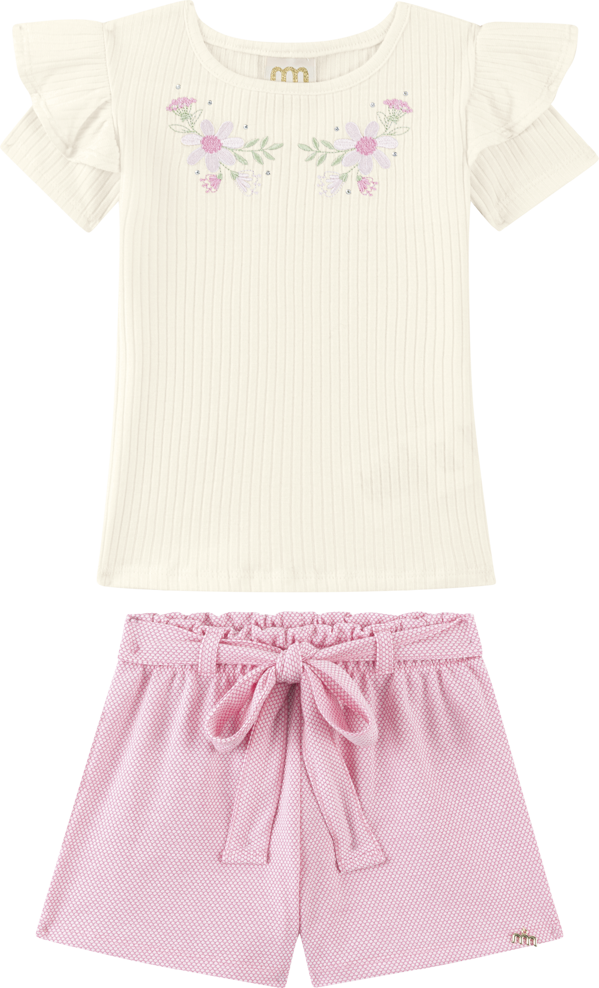 Foto oficial em alta — Conjunto Blusa em Canelado e Shorts em Cotton Bee Honey — BG0048 — frente