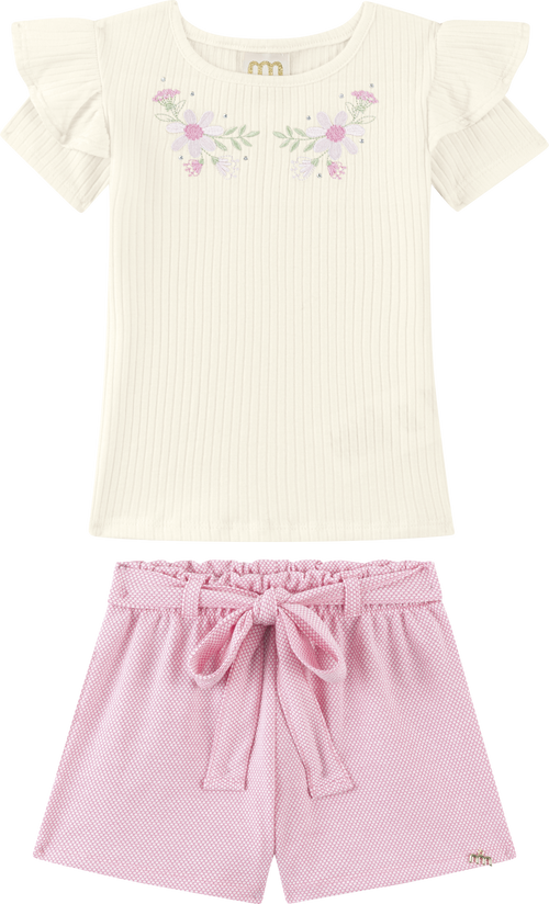 Foto oficial em alta — Conjunto Blusa em Canelado e Shorts em Cotton Bee Honey — BG0048 — frente