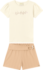 Foto oficial em alta — Conjunto Blusa em Cotton Penteado Shorts em Jacquard Tranças — BG0048 — frente