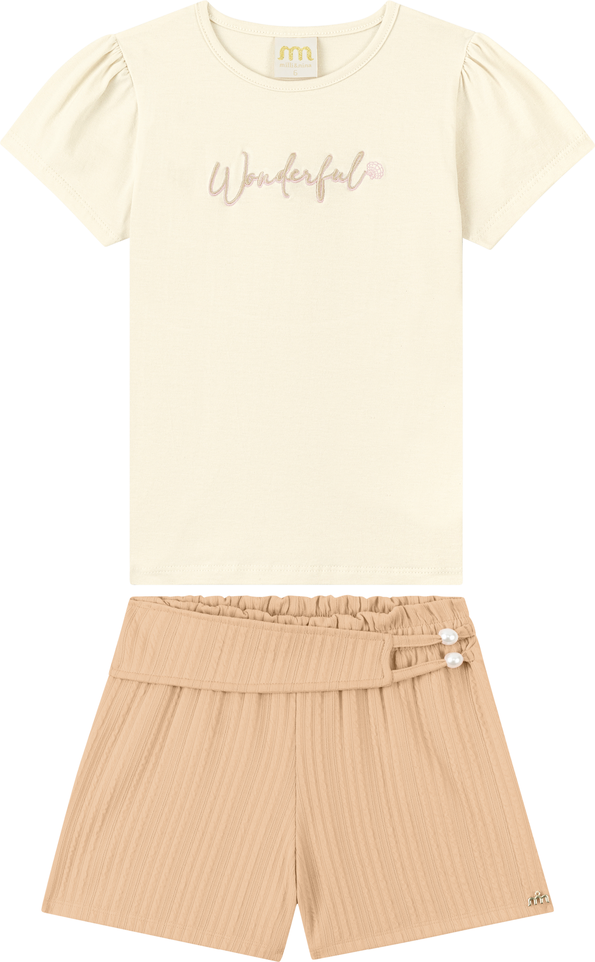 Foto oficial em alta — Conjunto Blusa em Cotton Penteado Shorts em Jacquard Tranças — BG0048 — frente