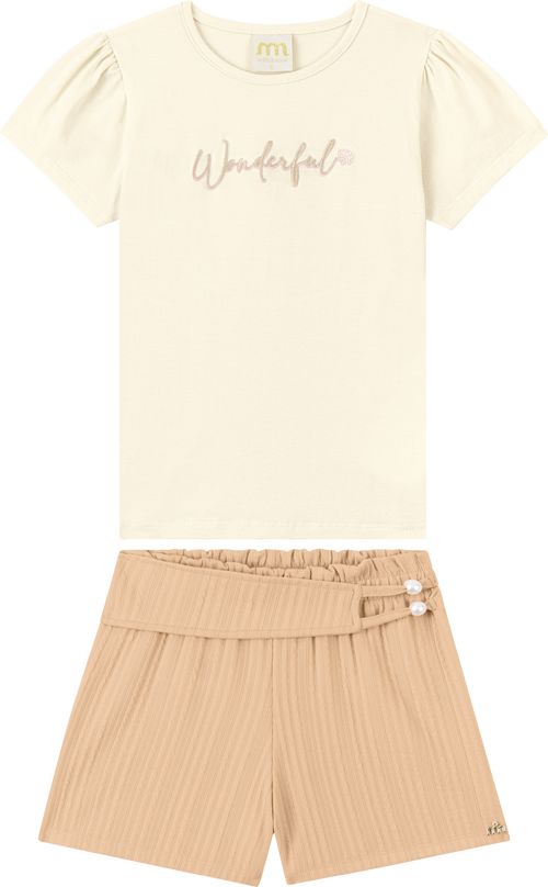 Foto oficial em alta — Conjunto Blusa em Cotton Penteado Shorts em Jacquard Tranças — BG0048 — frente
