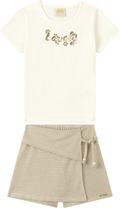 Foto oficial em alta — Conjunto Blusa em Cotton Penteado Short-saia em Cotton Bee Honey — BG0026 — frente