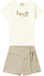 Foto oficial em alta — Conjunto Blusa em Cotton Penteado Short-saia em Cotton Bee Honey — BG0026 — frente