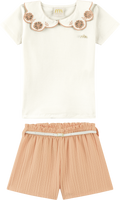 Foto oficial em alta — Conjunto Blusa em Cotton Penteado Shorts em Jacquard Tranças — LJ0129 — frente
