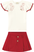 Foto oficial em alta — Conjunto Blusa em Cotton Penteado Short-saia em Sarja Juparanã — BG0026 — frente
