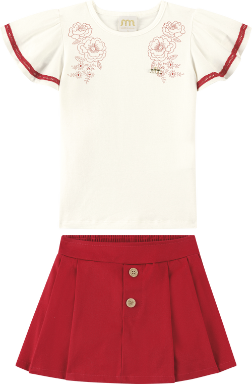 Foto oficial em alta — Conjunto Blusa em Cotton Penteado Short-saia em Sarja Juparanã — BG0026 — frente