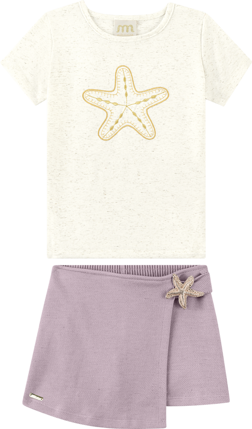 Foto oficial em alta — Conjunto Blusa em Cotton Linho e Short-saia em Moletinho Linho — BG0026 — frente